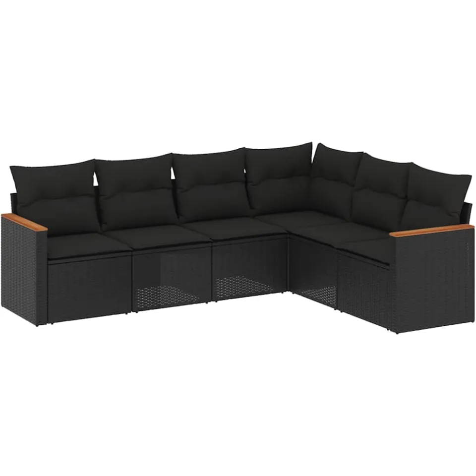 vidaXL 6-delige Loungeset met kussens poly rattan zwart, foto 3