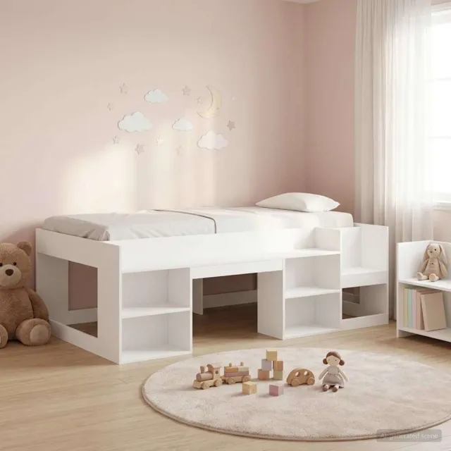 vidaXL Jeugd bedframe met opbergruimte Wit 90 x 190 cm Bewerkt hout Bruin