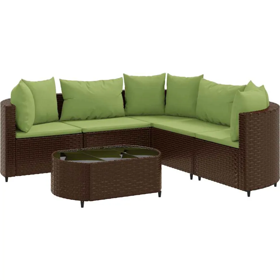 vidaXL 6-delige Loungeset met kussens poly rattan bruin, foto 3