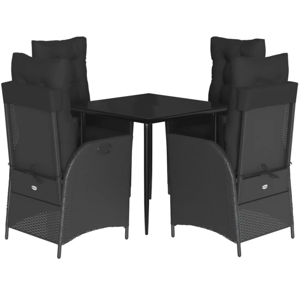 vidaXL 5-delige Tuinset met kussens poly rattan zwart