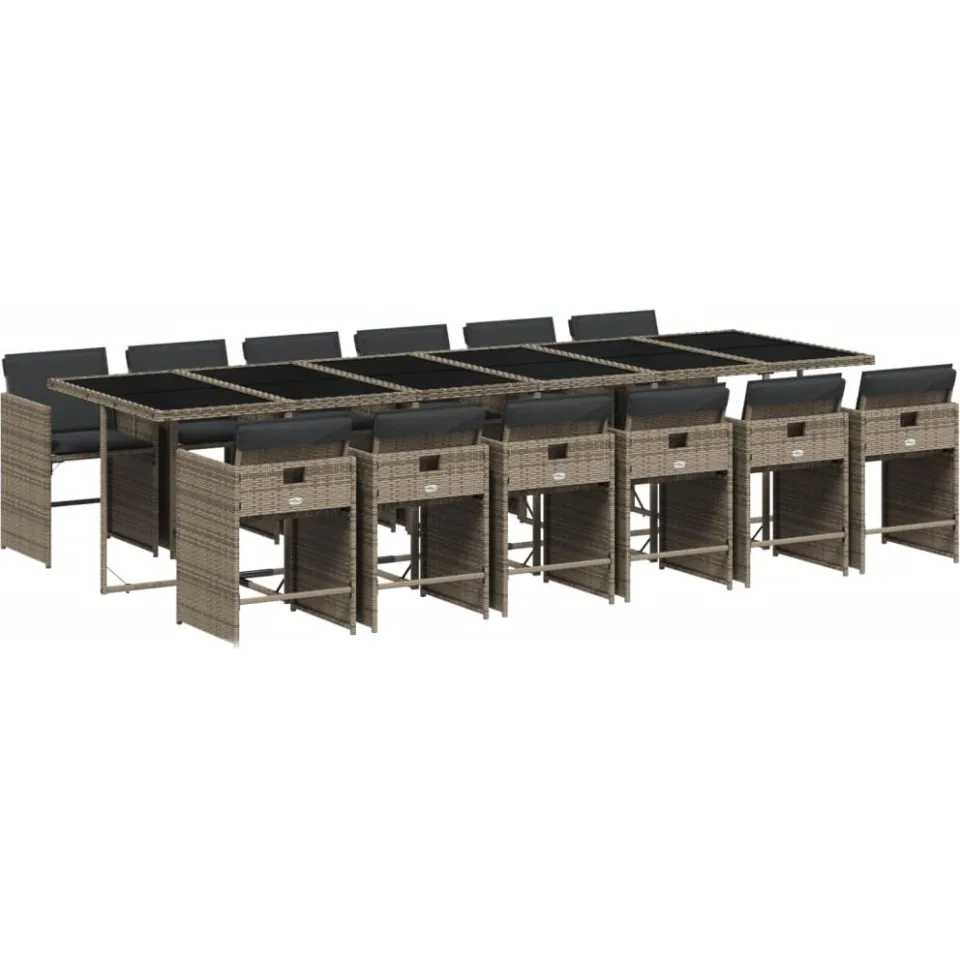 vidaXL 13-delige Tuinset met kussens poly rattan grijs