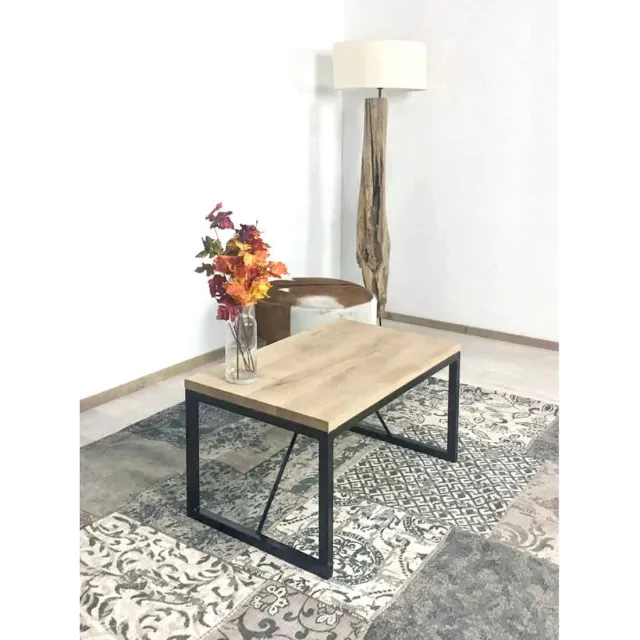 Eikenhouten salontafel Ceiba met stalen onderstel