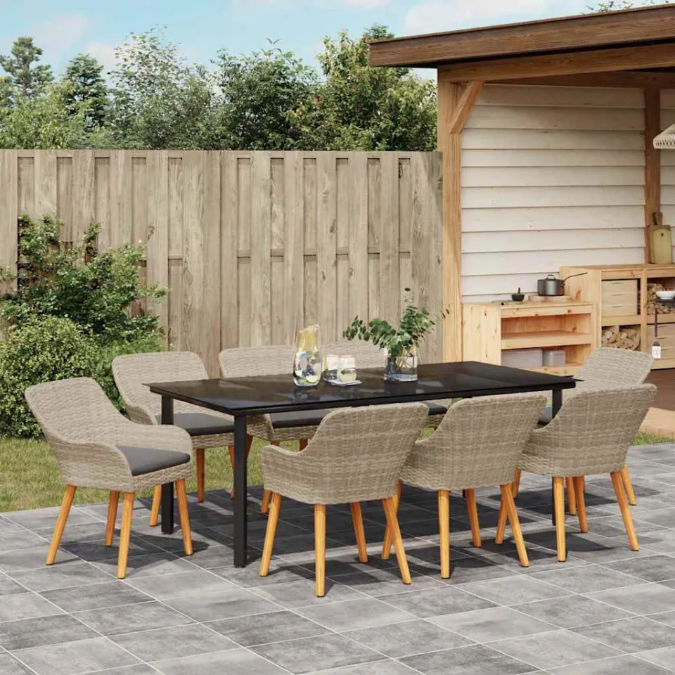 vidaXL Tuin eettafelset 9 st Lichtgrijs poly rattan, foto 3