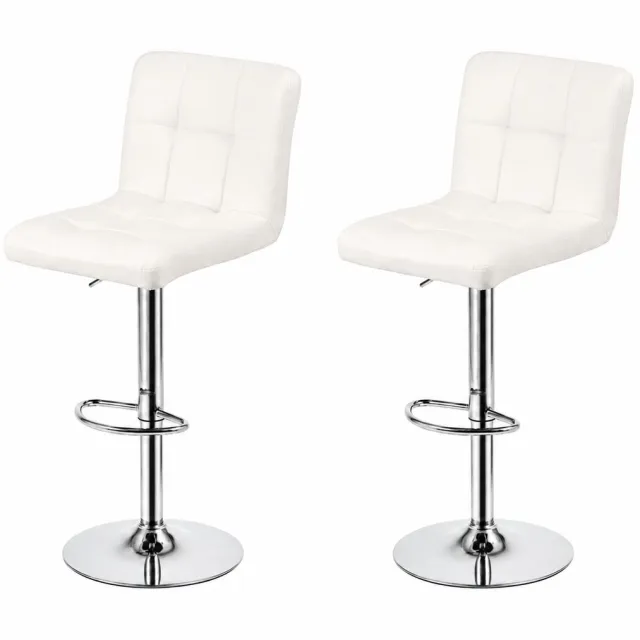 xDays Barkrukken Set van 2 Wit – Hoogte Verstelbaar 60-82 cm – PU Leer – Verchroomd Onderstel – 360° Draaibaar – Met Voetensteun – Barstoel – Keuken Bar Restaurant