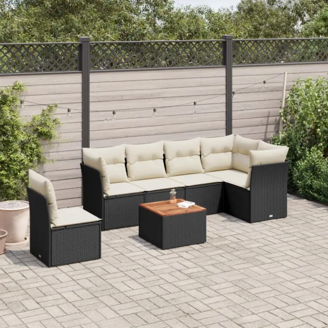 vidaXL 7-delige Loungeset met kussens poly rattan zwart, foto 2