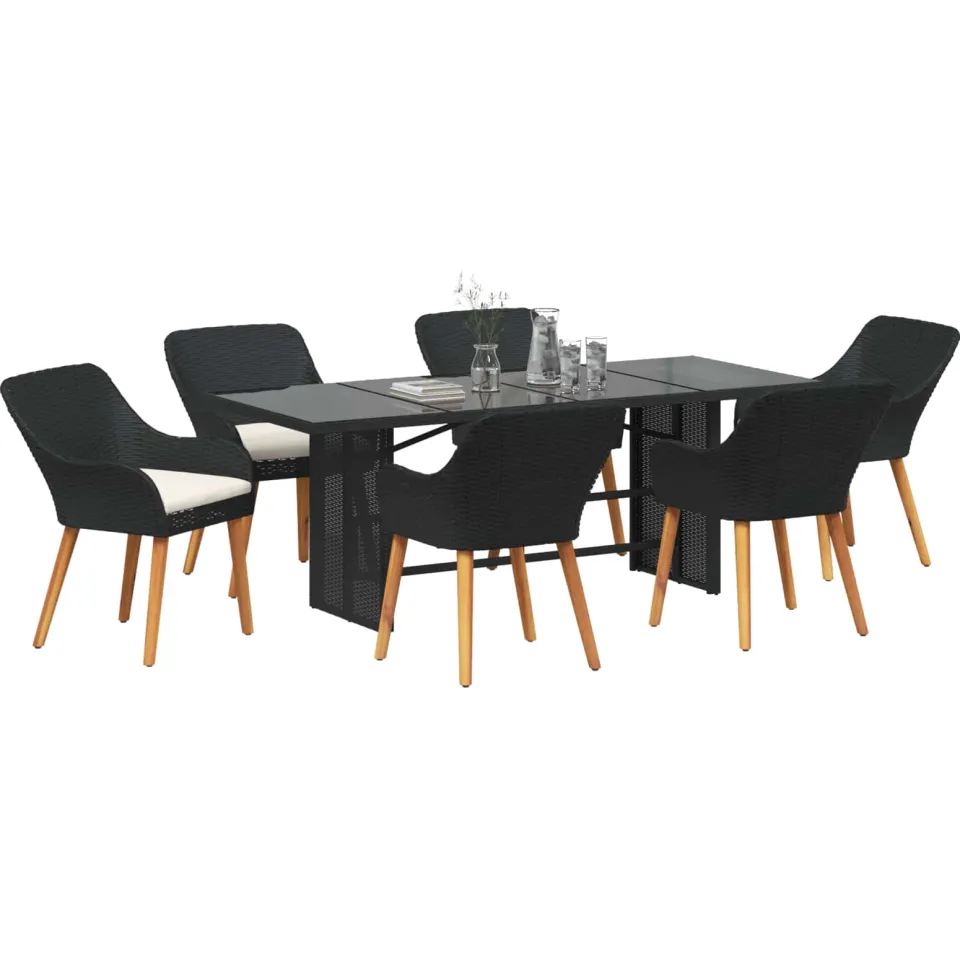 vidaXL Tuin eettafelset 7 st Zwart poly rattan