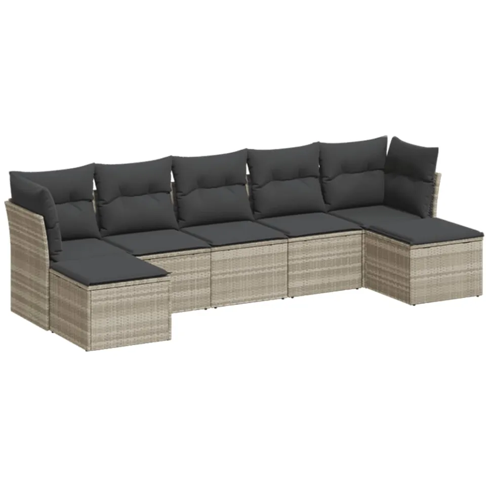 vidaXL 7-delige Loungeset met kussens poly rattan lichtgrijs