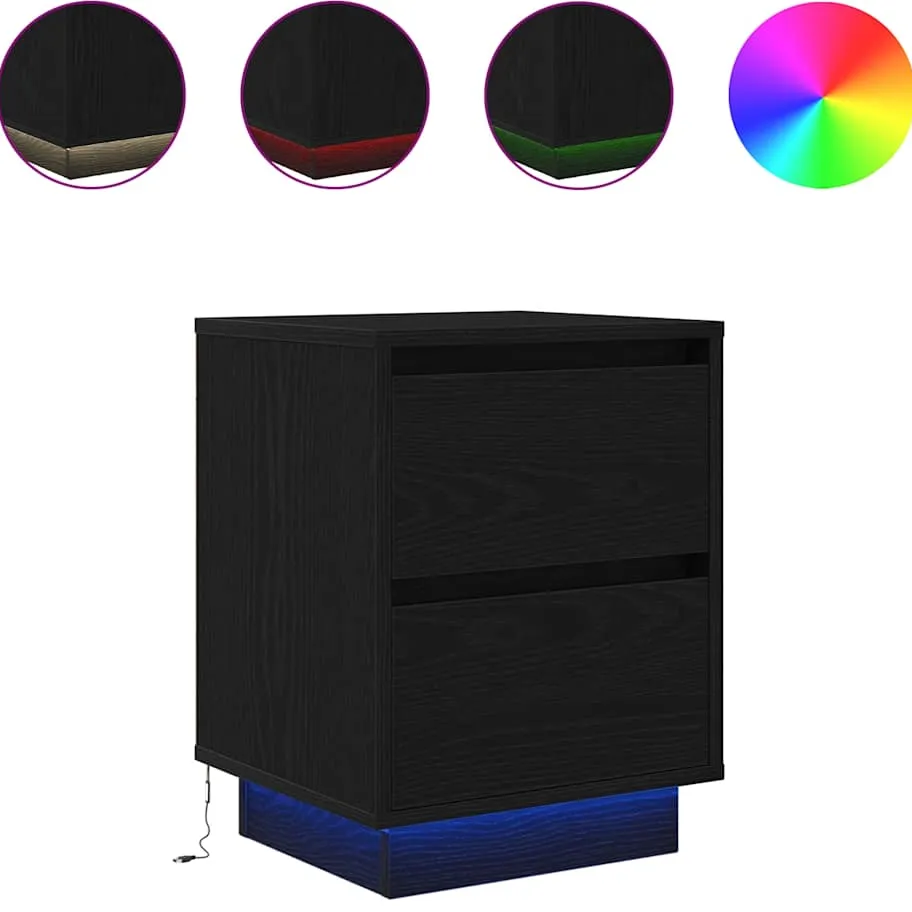 vidaXL Nachtkastjes met LED-verlichting 2 st 38x34x50 cm zwart