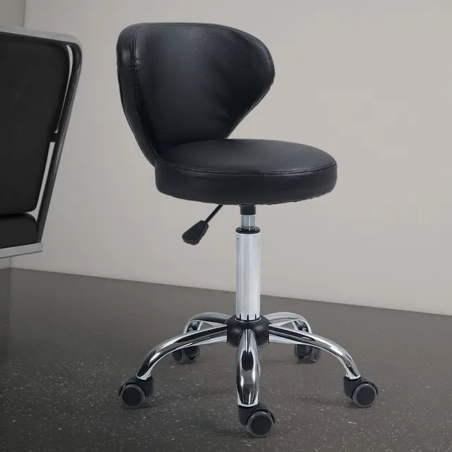 REDOM Bureaukruk met rugleuning - 360° draaibaar en in hoogte verstelbaar - Met wielen - Ergonomisch - Werk en thuis - Kunstleer - Zwart - 45 x 31 x 88 cm