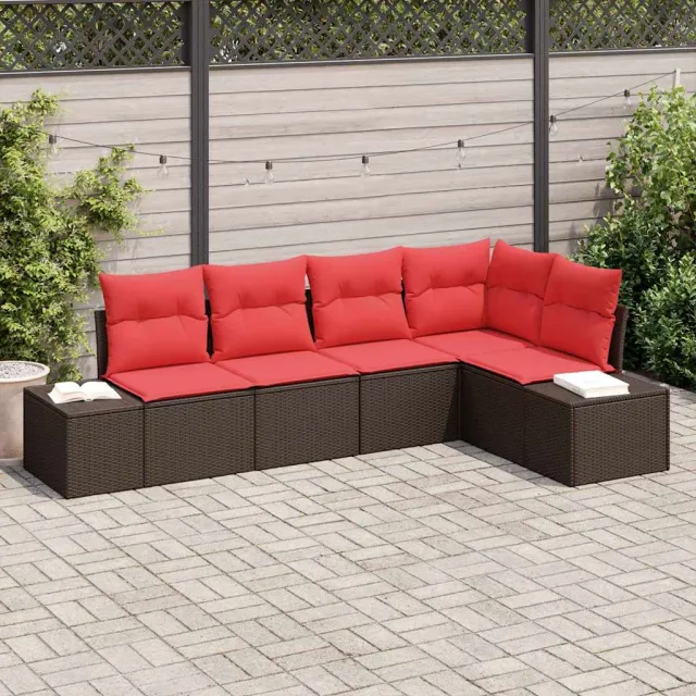 vidaXL Tuinbankenset 5 st Bruin en Rood poly rattan, foto 2