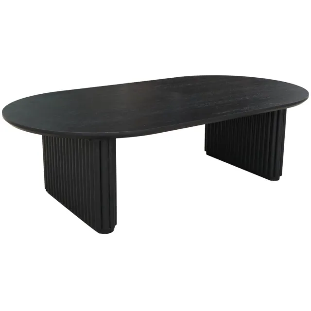 sweeek Ovale salontafel rubberhout met eikenfineer - l 122 x b 65 x h 35 cm - gabrielle Zwart