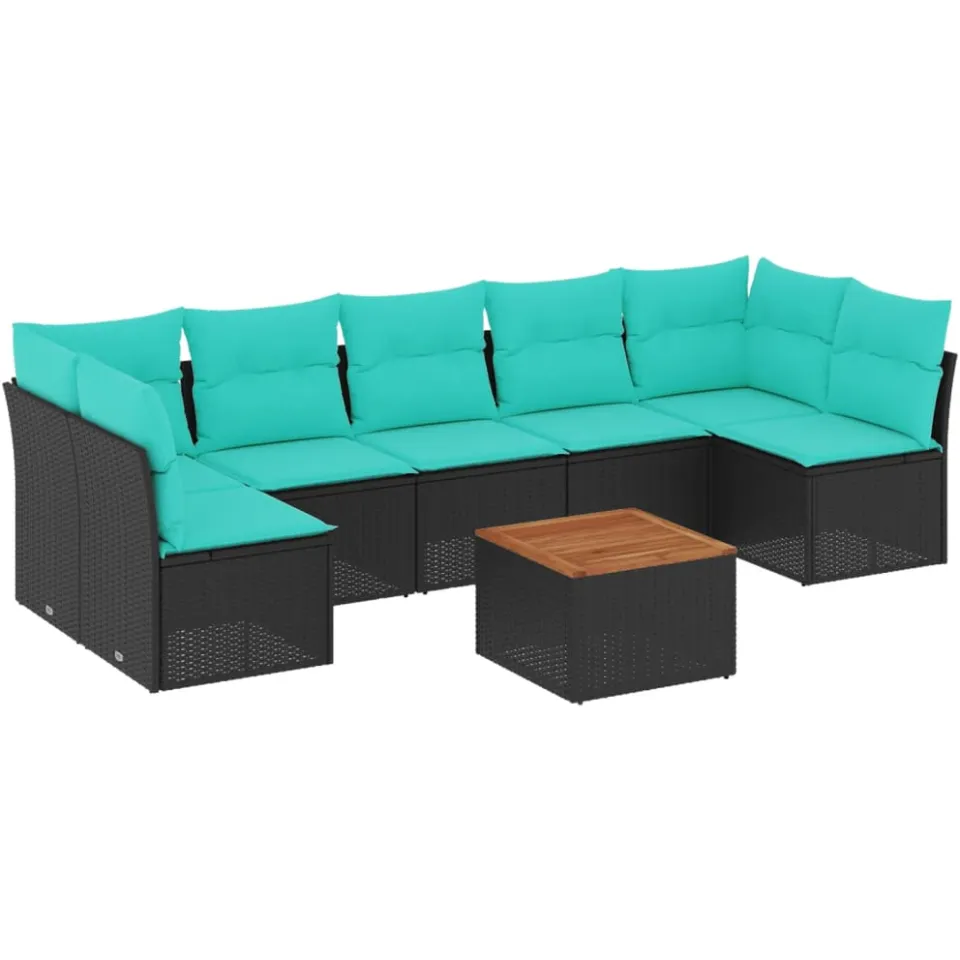 vidaXL 8-delige Loungeset met kussens poly rattan zwart, foto 3