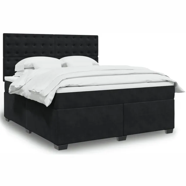 vidaXL Boxspring met matras fluweel zwart 180x200 cm