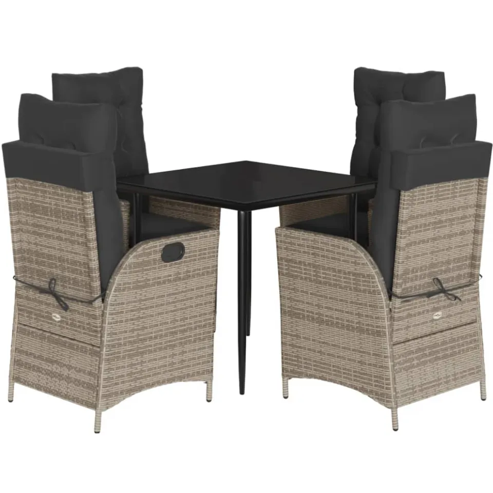 vidaXL 5-delige Tuinset met kussens poly rattan grijs, foto 3