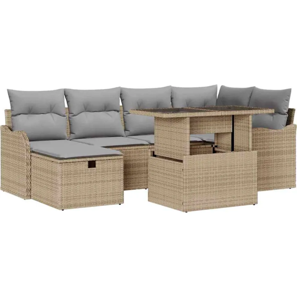 vidaXL Tuin Sofa Set 7 st Beige poly rattan