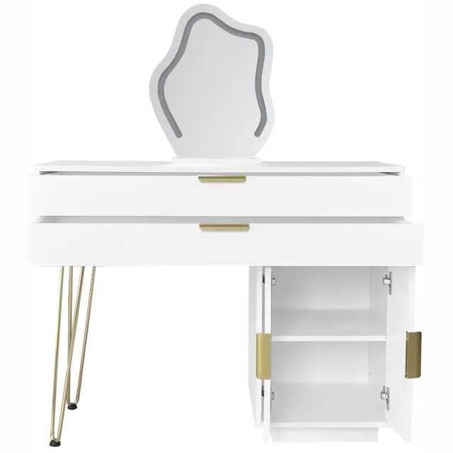 in& out door furniture Schminktafel met LED-verlichte Spiegel, Wit Schminktafel-Set met Uitschuifbaar Ontwerp, Moderne Cosmetictafel voor de SlaapkamerB100/H78/T40 cm (zonder krukje)