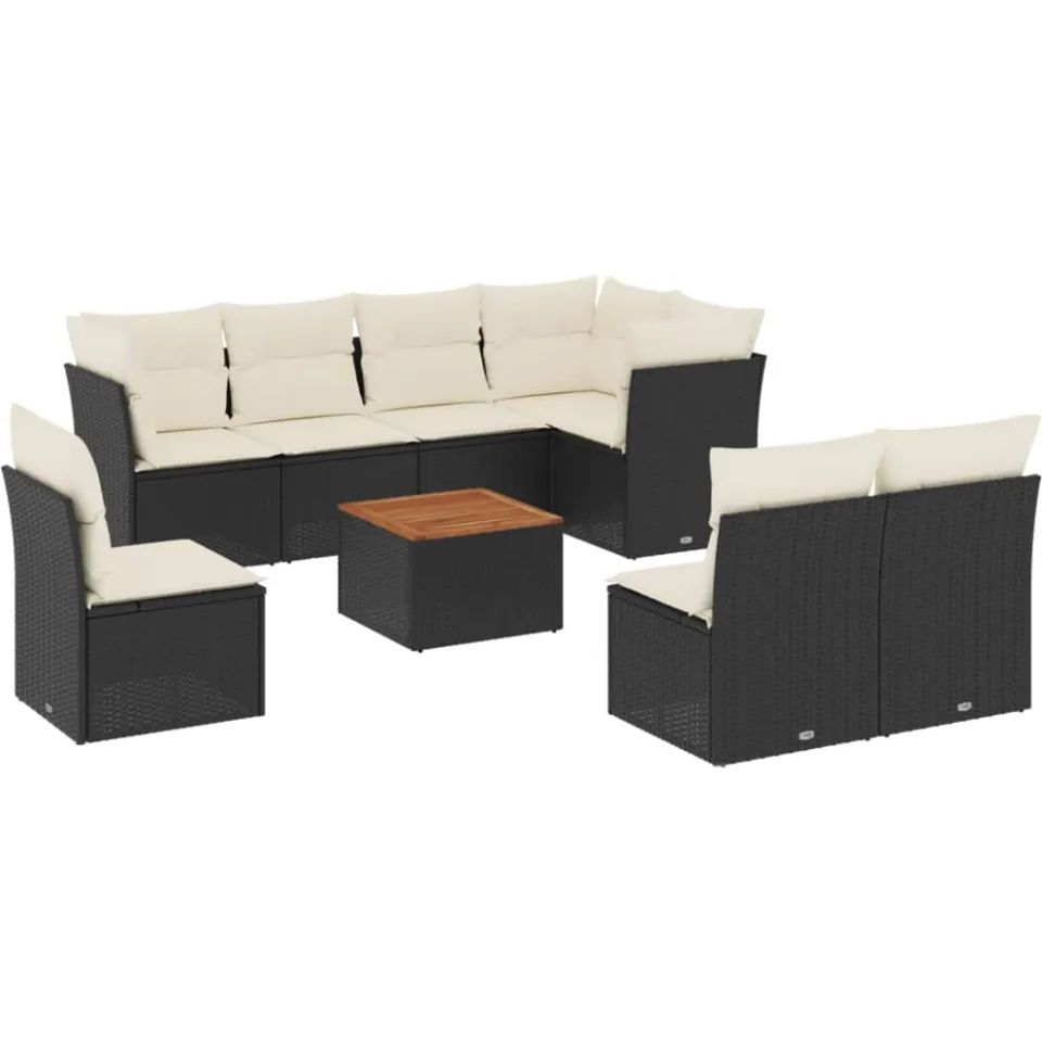 vidaXL 9-delige Loungeset met kussens poly rattan zwart, foto 4