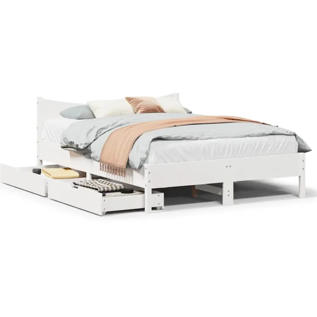 vidaXL Bedframe met lades massief grenenhout wit 140x190 cm