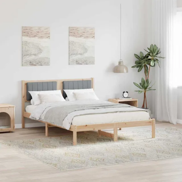 vidaXL Bedframe met Gevoerd Hoofdgedeelte Lichtgrijs 135 x 190 cm Bruin