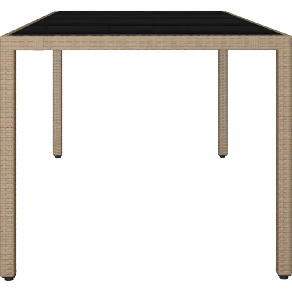 vidaXL Tuintafel met glazen blad poly rattan en gehard glas beige, foto 3