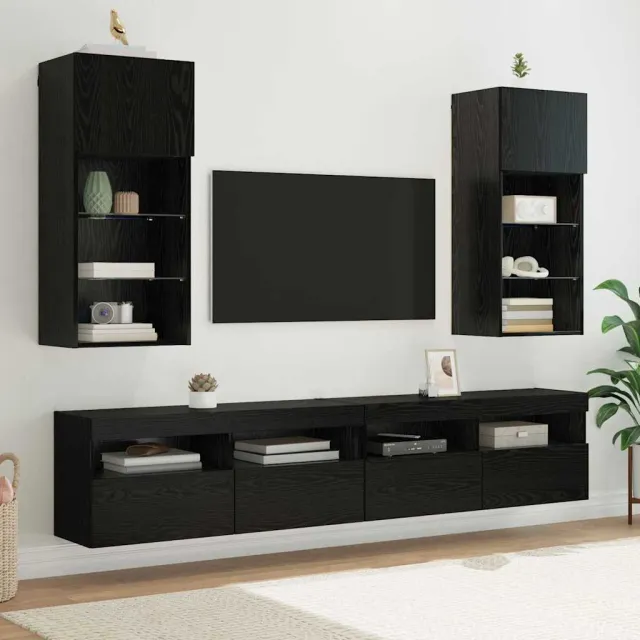 vidaXL Wandgemonteerde TV-kasten 2 st Zwart Eiken Bewerkt hout, foto 2