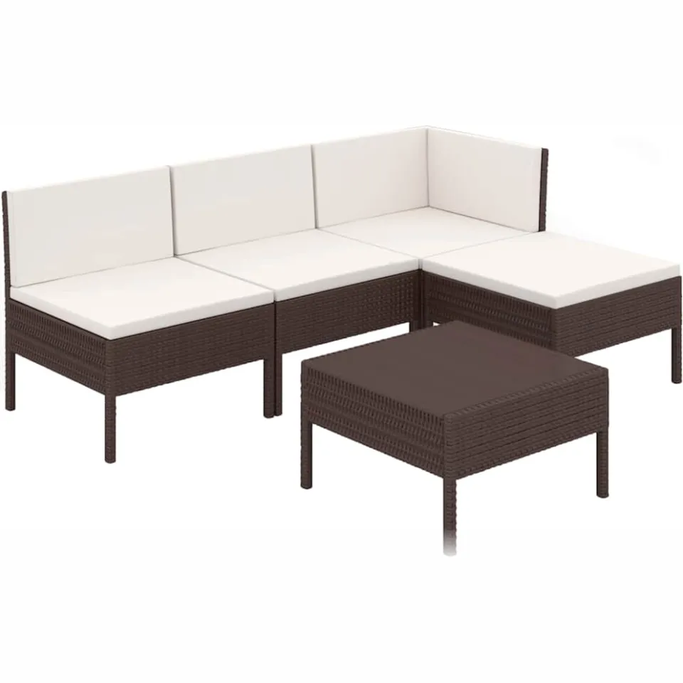 vidaXL 5-delige Loungeset met kussens poly rattan bruin