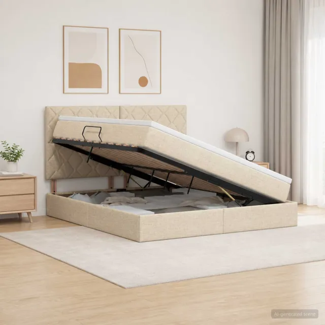 vidaXL Opslag bed met matras met opslag Crèmekleurig 180 x 200 cm Stof
