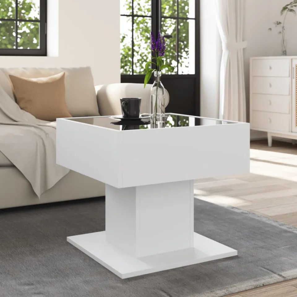 vidaXL Salontafel met LED 50x50x45 cm bewerkt hout wit, foto 3