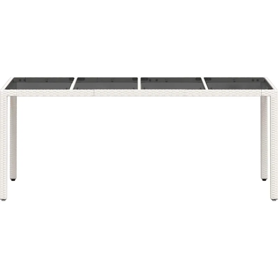 vidaXL Tuintafel met glazen blad 190x90x75 cm poly rattan wit, foto 4