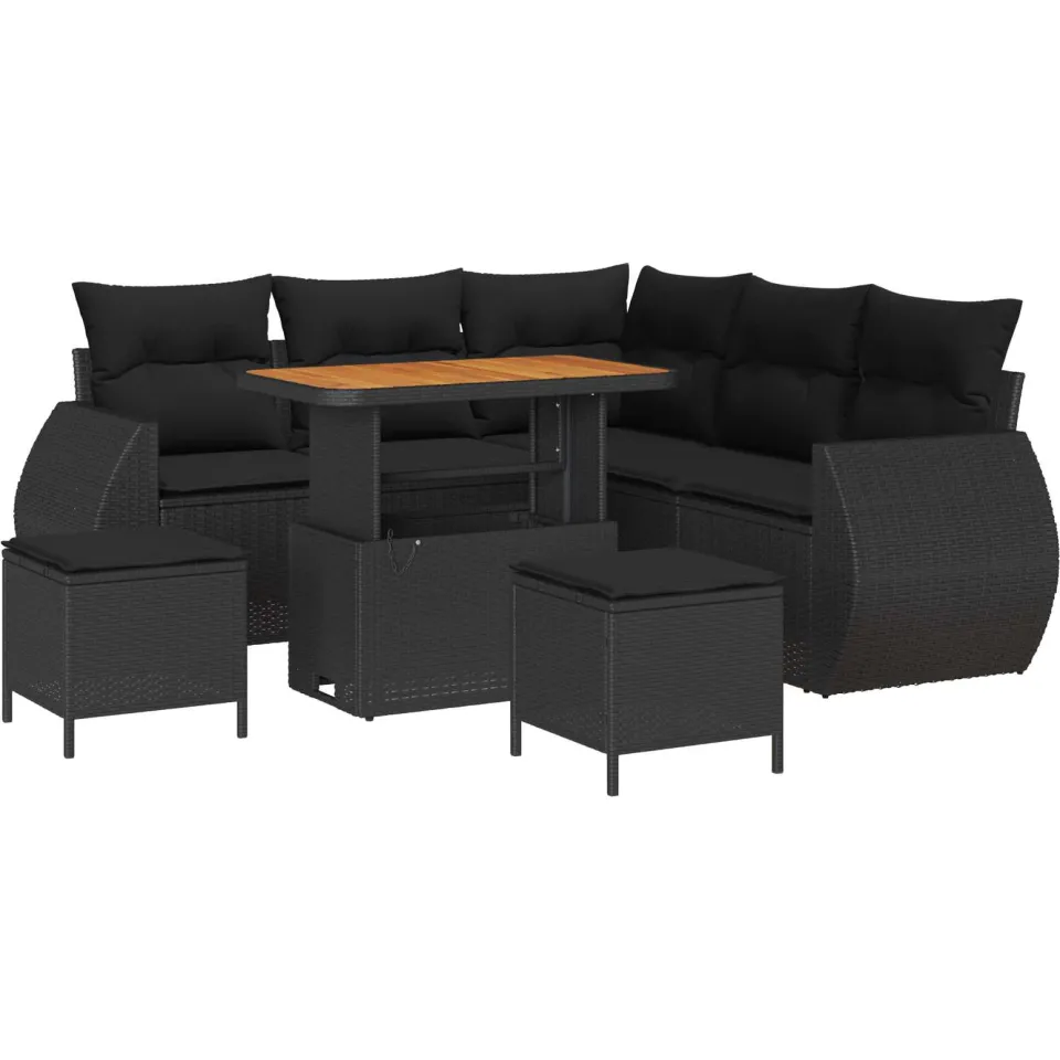 vidaXL Tuinbankenset 8 st Zwart poly rattan, foto 3
