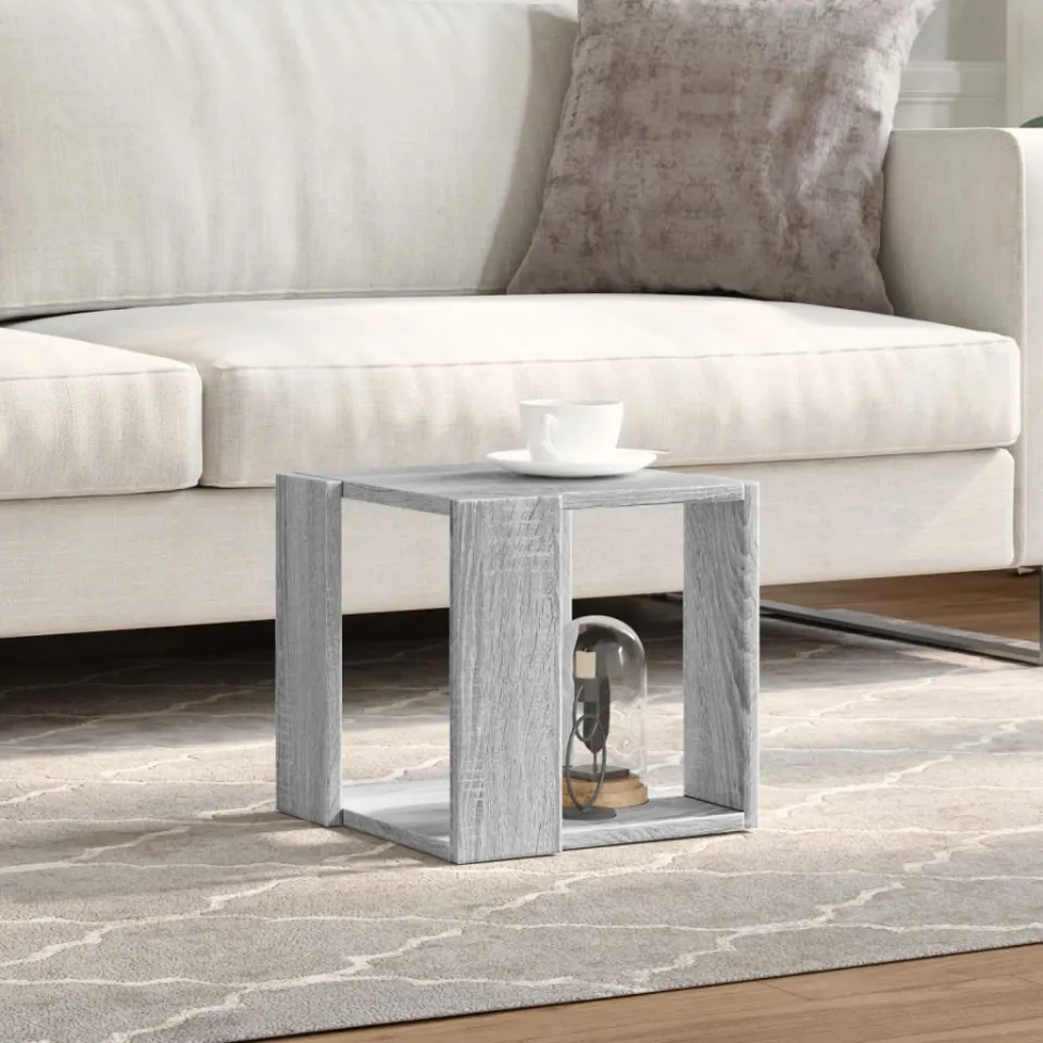 vidaXL Salontafel 32x32x30 cm bewerkt hout grijs sonoma eikenkleurig, foto 2