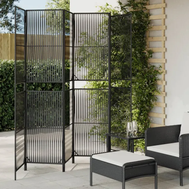 vidaXL Kamerscherm 6 panelen poly rattan zwart, foto 2