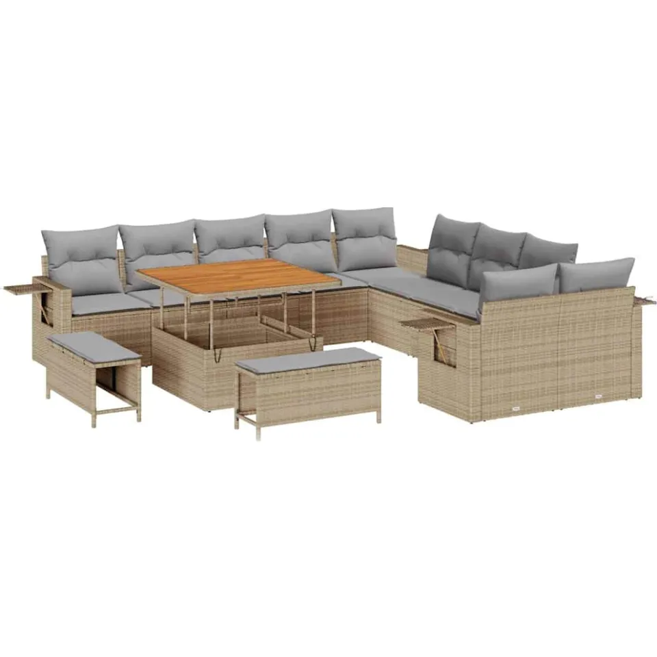 vidaXL Tuinbankenset 13 st Beige poly rattan
