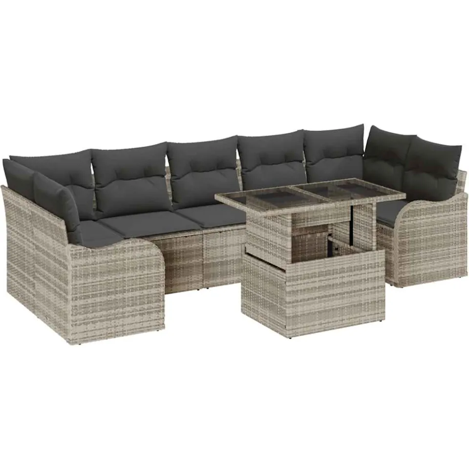 vidaXL Tuin Sofa Set 8 st Licht Grijs en Grijs poly rattan Lichtgrijs