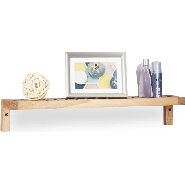 Relaxdays Wandplank walnotenhout - 60 cm - badkamer lichtbruin