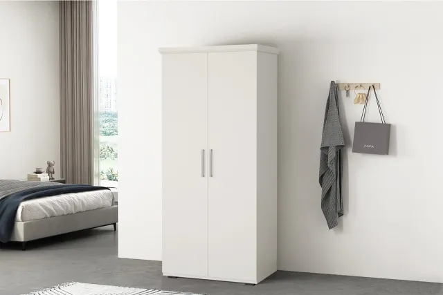 MIKE Kledingkast/Kleerkast 'Mike' met 2 deuren Wit - H 183cm x B 80 x D 52 cm