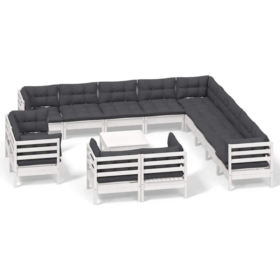 vidaXL 14-delige Loungeset met kussens massief grenenhout wit