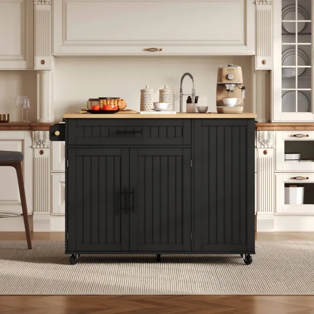 MODENUIT Keukenisland 130 x 45 tot 70 x 93 cm - Klapbaar Werkblad Met Wielen - Voor Keuken - MDF - Zwart