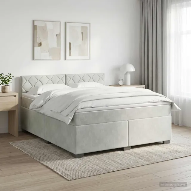 vidaXL Boxspringbed met matras Lichtgrijs 160 x 200 cm Fluweel