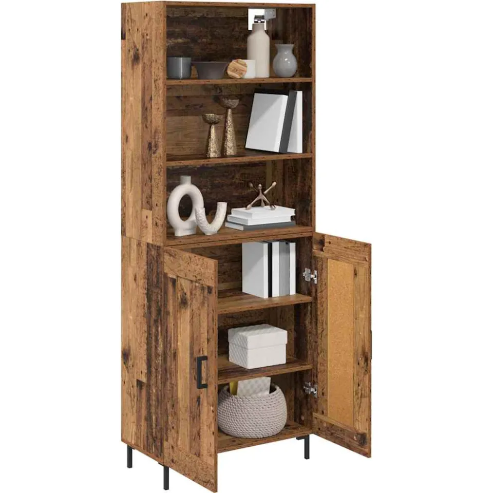vidaXL Hoge kast Oudhout 69,5 x 34 x 180 cm Bewerkt hout Bruin