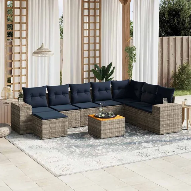 vidaXL 9-delige tuinbankset met kussens, grijs polyrotan, foto 2