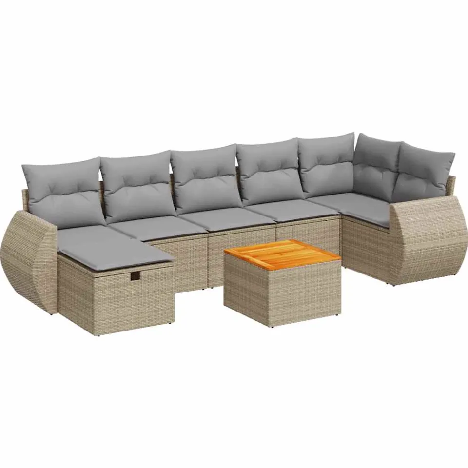vidaXL 8-delige Loungeset met kussens poly rattan beige, foto 3