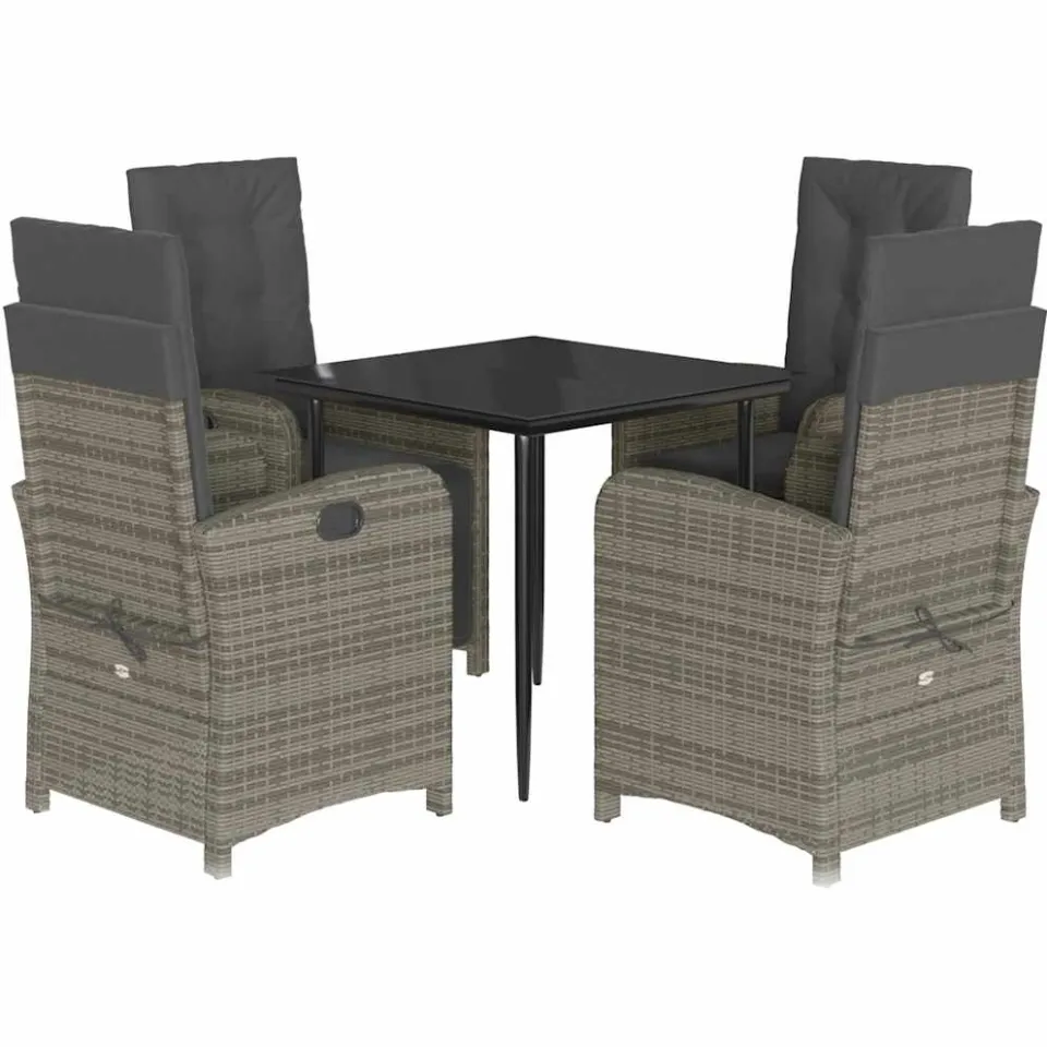 vidaXL 5-delige Tuinset met kussens poly rattan grijs, foto 3