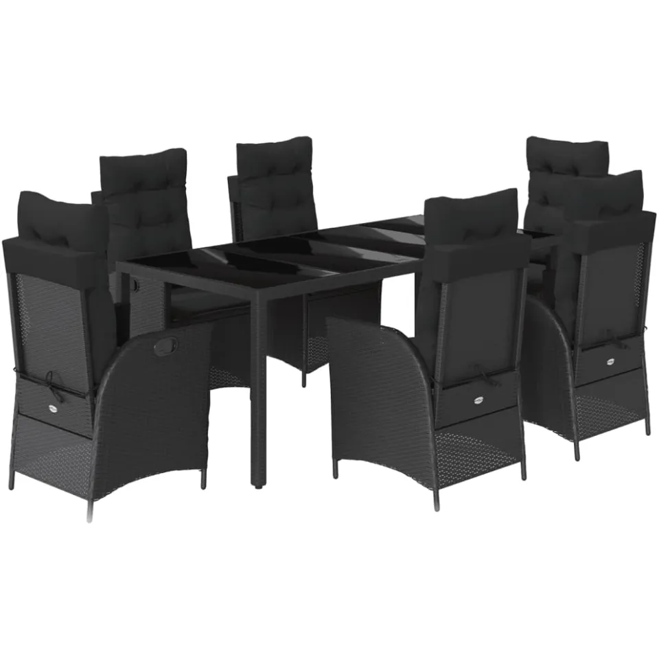 vidaXL 7-delige Tuinset met kussens poly rattan zwart, foto 4