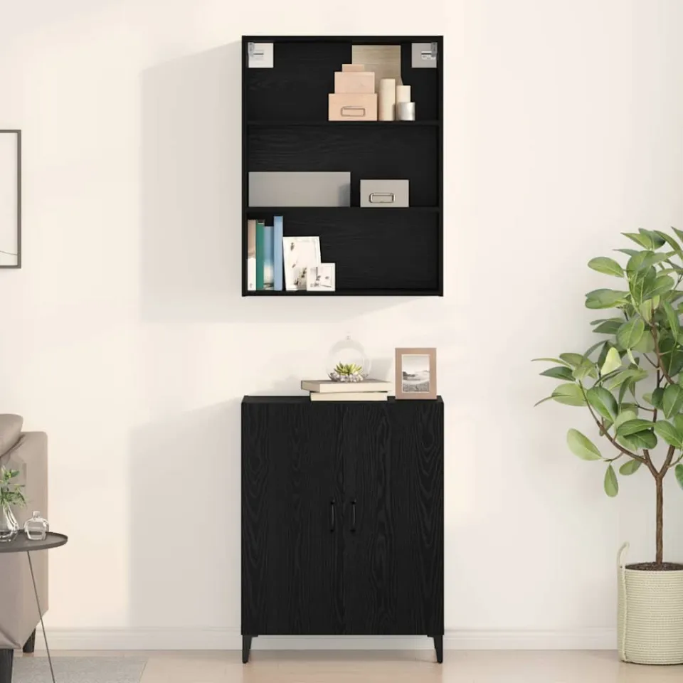 vidaXL Hoge kast Zwart Eiken 69,5 x 32,5 x 180 cm Bewerkt hout, foto 4