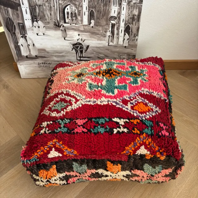 Unlimited Living Poef - Marokkaans - Handgemaakt - Berber - 60x60 cm - Meerkleurig - Wol Roze