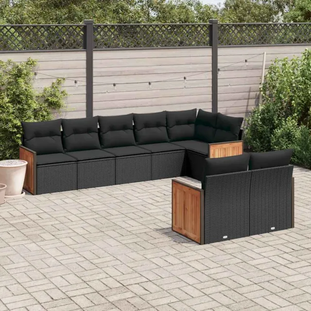 vidaXL 8-delige Loungeset met kussens poly rattan zwart, foto 2
