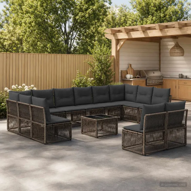 vidaXL Tuinbankenset 13 st Grijs poly rattan, foto 2