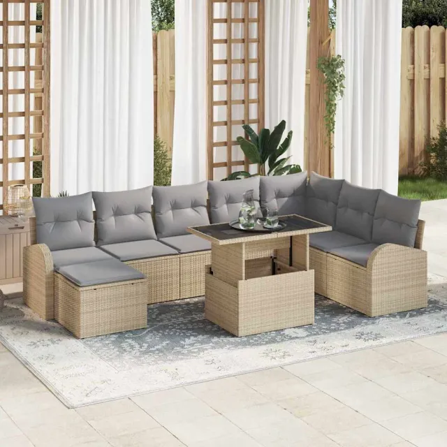 vidaXL Tuin Sofa Set 9 st Beige en Licht Grijs poly rattan, foto 2