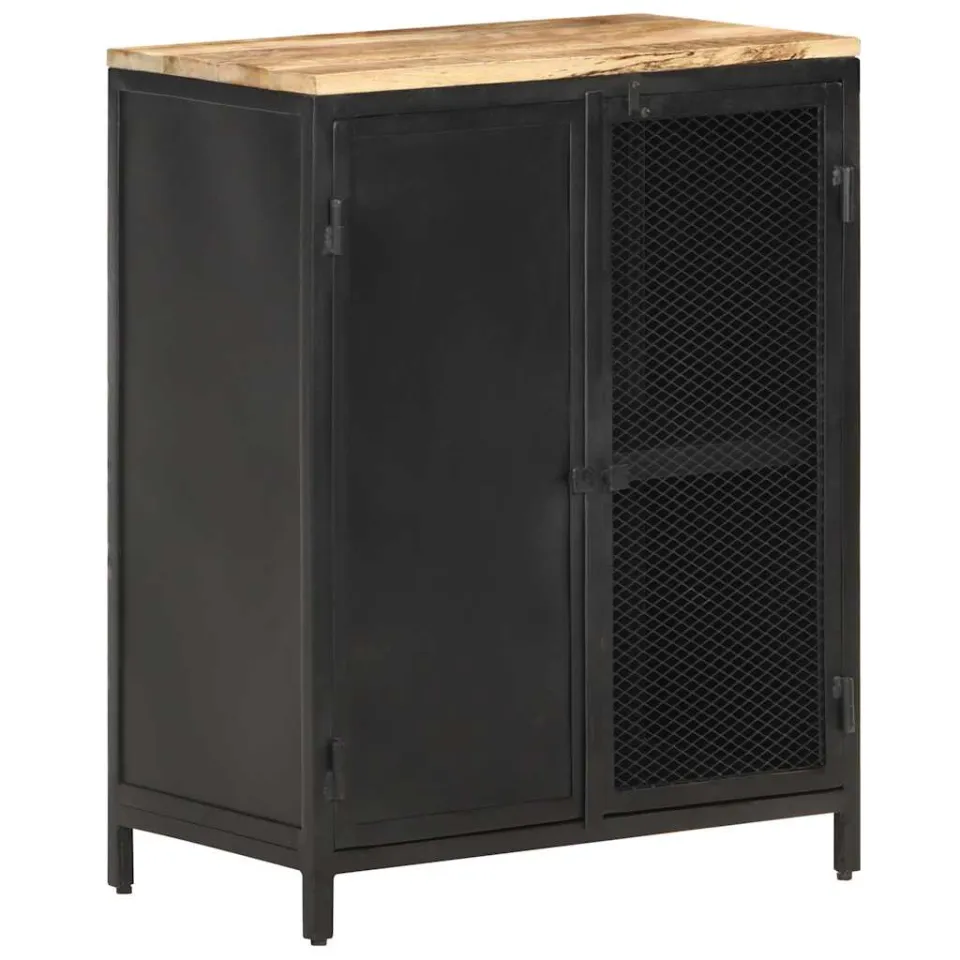 vidaXL Dressoir 60x35x78 cm massief ruw mangohout zwart, foto 4